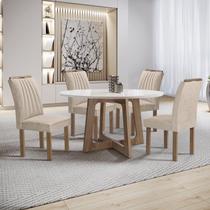 Conjunto Mesa Arizona 120cm com 4 Cadeiras Arizona Tampo Redondo Plus com Vidro Chocolate/Off White/Bege
