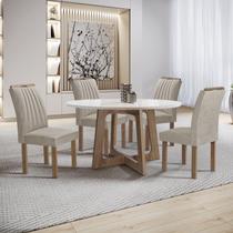 Conjunto Mesa Arizona 120cm com 4 Cadeiras Arizona Tampo Redondo Plus com Vidro Chocolate/Off White/Bege Claro - Cel Móveis