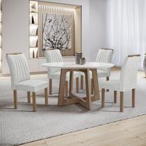 Conjunto Mesa Arizona 120cm com 4 Cadeiras Arizona Tampo Redondo Plus com Vidro Chocolate/Off White/Gelo