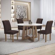 Conjunto Mesa Arizona 120cm com 4 Cadeiras Arizona Tampo Redondo Plus com Vidro Chocolate/Off White/Marrom