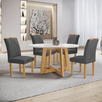 Conjunto Mesa Arizona 120cm com 4 Cadeiras Arizona Tampo Redondo Plus com Vidro Cinamomo/Off White/Cinza