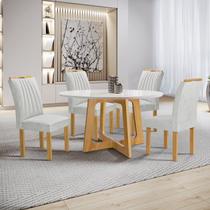 Conjunto Mesa Arizona 120cm com 4 Cadeiras Arizona Tampo Redondo Plus com Vidro Cinamomo/Off White/Gelo