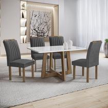 Conjunto Mesa Arizona 120cm com 4 Cadeiras Arizona Tampo Smart Plus com Vidro Chocolate/Off White/Cinza