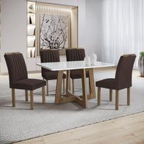 Conjunto Mesa Arizona 120cm com 4 Cadeiras Arizona Tampo Smart Plus com Vidro Chocolate/Off White/Marrom