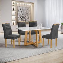 Conjunto Mesa Arizona 120cm com 4 Cadeiras Arizona Tampo Smart Plus com Vidro Cinamomo/Off White/Cinza - Cel Móveis