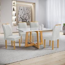 Conjunto Mesa Arizona 120cm com 4 Cadeiras Arizona Tampo Smart Plus com Vidro Cinamomo/Off White/Gelo