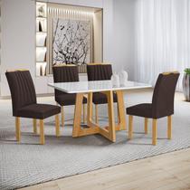 Conjunto Mesa Arizona 120cm com 4 Cadeiras Arizona Tampo Smart Plus com Vidro Cinamomo/Off White/Marrom