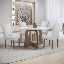Conjunto Mesa Arizona 120cm com 4 Cadeiras Canela Tampo Redondo Plus com Vidro