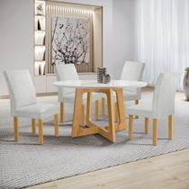 Conjunto Mesa Arizona 120cm com 4 Cadeiras Canela Tampo Redondo Plus com Vidro Conjunto Mesa Arizona 120cm com 4 Cadeiras Canela Tampo Redondo Plus com Vidro
