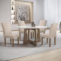 Conjunto Mesa Arizona 120cm com 4 Cadeiras Canela Tampo Redondo Plus com Vidro Chocolate/Off White/Bege