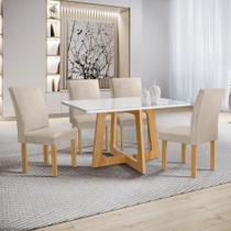 Conjunto Mesa Arizona 120cm com 4 Cadeiras Canela Tampo Smart Plus com Vidro
