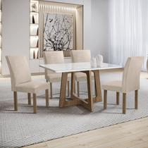 Conjunto Mesa Arizona 120cm com 4 Cadeiras Canela Tampo Smart Plus com Vidro Chocolate/Off White/Bege