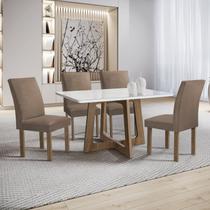 Conjunto Mesa Arizona 120cm com 4 Cadeiras Canela Tampo Smart Plus com Vidro Chocolate/Off White/Bege Escuro