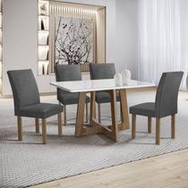 Conjunto Mesa Arizona 120cm com 4 Cadeiras Canela Tampo Smart Plus com Vidro Chocolate/Off White/Cinza