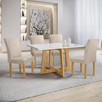Conjunto Mesa Arizona 120cm com 4 Cadeiras Canela Tampo Smart Plus com Vidro Cinamomo/Off White/Bege