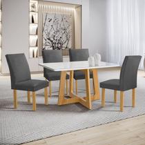 Conjunto Mesa Arizona 120cm com 4 Cadeiras Canela Tampo Smart Plus com Vidro Cinamomo/Off White/Cinza