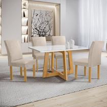 Conjunto Mesa Arizona 120cm com 4 Cadeiras Canela Tampo Smart Plus com Vidro Cinamomo/Off White/Gelo