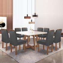 Conjunto Mesa Arizona 135cm com 8 Cadeiras Arizona Tampo Slim Plus com Vidro Chocolate/Off White/Boucle Cinza