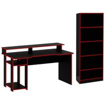 Conjunto Mesa Armario Gamer Me4141 Me4153 Preto Vermelho