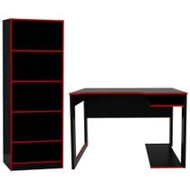 Conjunto Mesa Armario Gamer Me4141 Me4161 Preto Vermelho