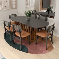 Conjunto Mesa Armonia Base Retangular Tampo Ret. Arredondado + 6 Cadeiras Organik - Preto Assento Estofado Corano Marrom Mescla Conjunto Mesa Armonia Base Retangular Tampo Ret. Arredondado + 6 Cadeiras Organik - Preto Assento Estofado Corano Marrom Mescla