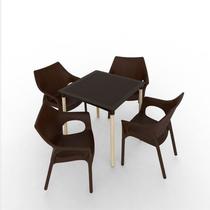 Conjunto Mesa Atto Rattan com Pé Madeira e 4 Cadeiras Relic Marrom Chocolate