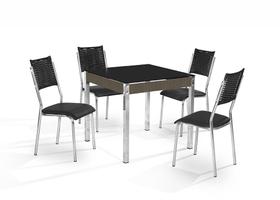 Conjunto mesa atuale cr qd. 0,80x0,80 vd serig-4 cad.dalia junco- vidro preto