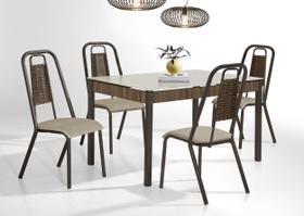 Conjunto mesa atuale dc 1,20x0,80 vd serig-4 cad.star junco dc -bc-80 - trava nogal - tubo marrom - vd off white - junco marrom Conjunto mesa atuale dc 1,20x0,80 vd serig-4 cad.star junco dc -bc-80 - trava nogal - tubo marrom - vd off white - junco marrom