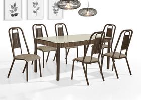 Conjunto mesa atuale dc 1,47x0,80 vd serig-6 cad.star junco dc -bc-80 - trava nogal - tubo marrom - vd off white - junco marrom