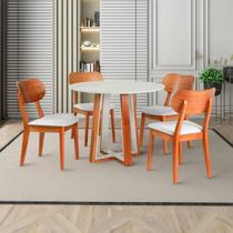 Conjunto Mesa Áustria com 4 Cadeiras de Madeira Maciça, Multilaminada e Estofada Letícia