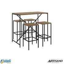 Conjunto mesa bancada + 4 banquetas altas steel quadra mdp vermont aço preto fosco 110cm - artesano