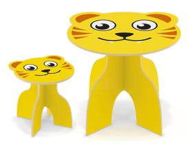 Conjunto mesa + banco animalkids do tigre madeira