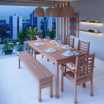 Conjunto Mesa, Banco e 4 Cadeiras Madeira Maciça Marrom Conjunto Mesa, Banco e 4 Cadeiras Madeira Maciça Marrom