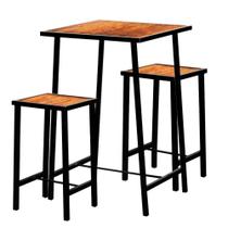 Conjunto Mesa Bar Bistrô Madeira Industrial Imbuia Com 2 Bancos