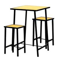 Conjunto Mesa Bar Bistrô Madeira Industrial Natural Com 2 Bancos