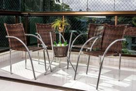 Conjunto Mesa Bar Com 4 Cadeiras Leves Aluminio/Marrom Varanda Luxo Centro Jogo Resistente Área Externa Piscina - RELEVANCE