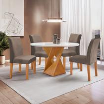 Conjunto Mesa Barcelona 100cm com 4 Cadeiras Espanha Tampo Slim Plus Redondo Vidro Yescasa Cinamomo/Off White/Areia Conjunto Mesa Barcelona 100cm com 4 Cadeiras Espanha Tampo Slim Plus Redondo Vidro Yescasa Cinamomo/Off White/Areia
