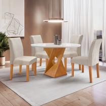 Conjunto Mesa Barcelona 100cmx100cm 4 Cadeiras Espanha Tampo Slim Plus Redondo Vidro Yescasa