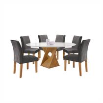 Conjunto Mesa Barcelona 120cm com 6 Cadeiras Espanha Tampo Plus Redondo Vidro Yescasa