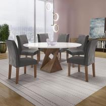 Conjunto Mesa Barcelona 120cm com 6 Cadeiras Espanha Tampo Plus Redondo Vidro Yescasa