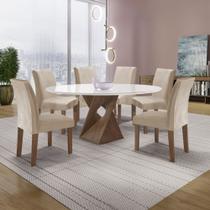 Conjunto Mesa Barcelona 120cmx120cm 6 Cadeiras Espanha Tampo Plus Redondo Vidro Yescasa