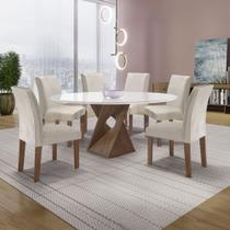 Conjunto Mesa Barcelona 120cmx120cm 6 Cadeiras Espanha Tampo Plus Redondo Vidro Yescasa