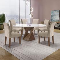 Conjunto Mesa Barcelona 120cmx120cm 6 Cadeiras Espanha Tampo Plus Redondo Vidro Yescasa