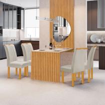 Conjunto Mesa Bella Ripada 120cm com Painel Espelhado Tampo Bella com Vidro 4 Cadeiras Arizona