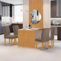 Conjunto Mesa Bella Ripada 120cm com Painel Espelhado Tampo Bella com Vidro 4 Cadeiras Canela