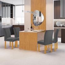 Conjunto Mesa Bella Ripada 120cm com Painel Espelhado Tampo Bella com Vidro 4 Cadeiras Canela