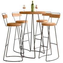 Conjunto Mesa Bistrô Alta e 4 Banquetas com Encosto Estilo Industrial Aura D09 Peroba - Mpozenato Conjunto Mesa Bistrô Alta e 4 Banquetas com Encosto Estilo Industrial Aura D09 Peroba - Mpozenato