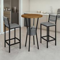 Conjunto Mesa Bistrô Bar Tampo Madeira Maciça Ripado 70cm com 2 Banquetas Barcelona