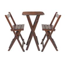 Conjunto Mesa Bistrô com 2 Banquetas Dobráveis de Madeira Imbuia - i9 Conjunto Mesa Bistrô com 2 Banquetas Dobráveis de Madeira Imbuia - i9