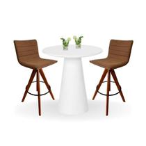 Conjunto Mesa Bistrô Cone 60 cm Laca Branca Base Altura 100 cm Laca Branca + 2 Banquetas Cercatto Giratória